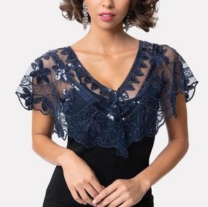 Blue mesh and sequin beaded caplet